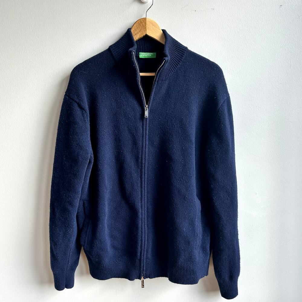 United Colors Of Benetton Wool Zip Front Sweater Sz XL